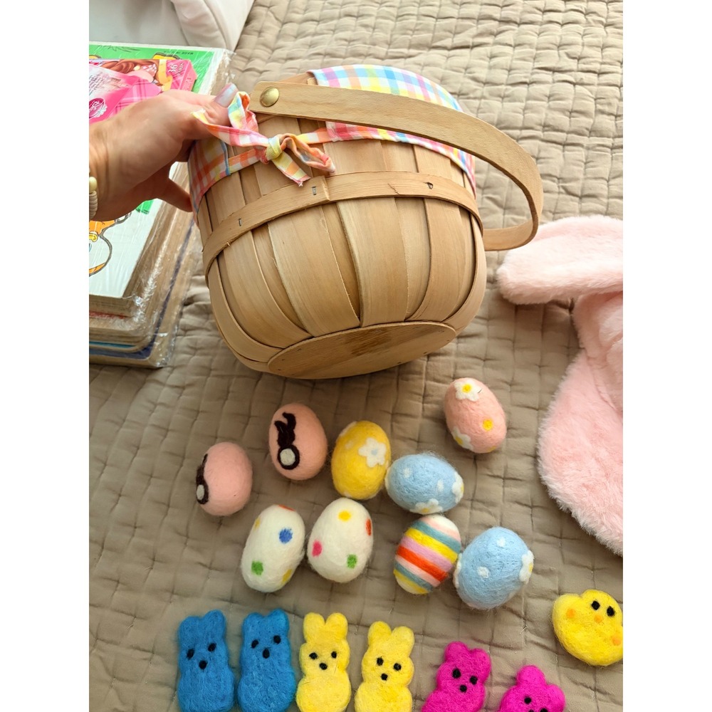 Easter Basket Set with Bunny Hat and Felt Egg Bunny Peeps Chicks Baby Kids Toys - Picture 7 of 10